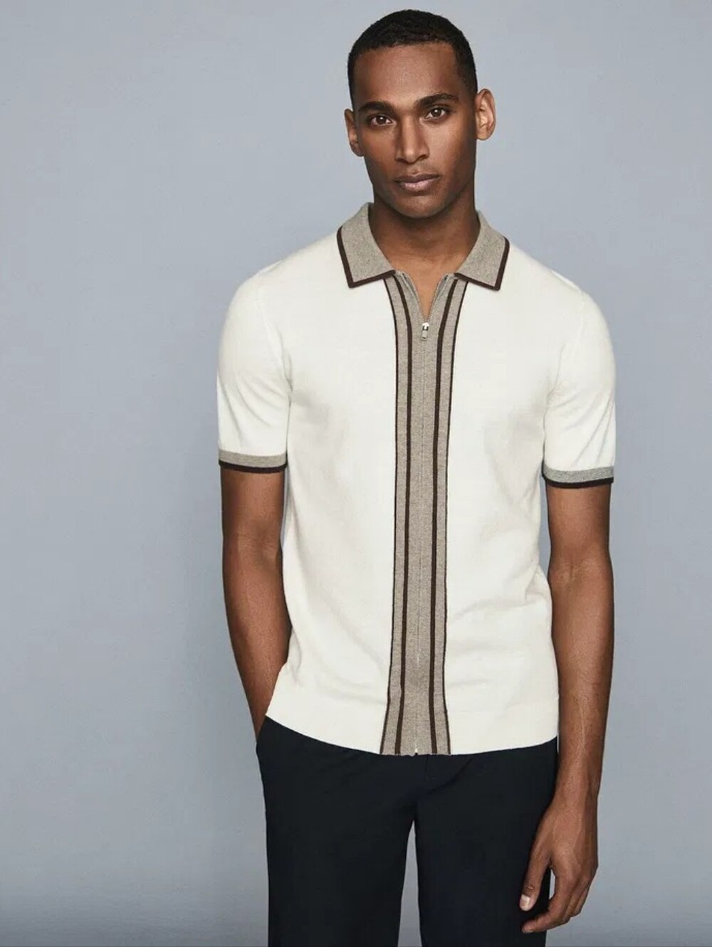REISS Roland Striped Zip Through Polo M NWT